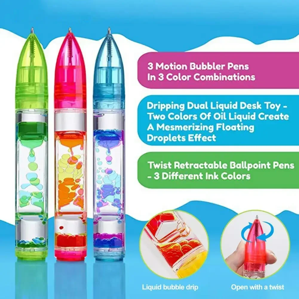 Motion-Bubble Pen Hourglass Stress Relief Ballpoint Pen Colorful Liquid Motion-Bubbler Fidget Desk Toys School Supplies sand timer liquid hourglass timer colored hourglass