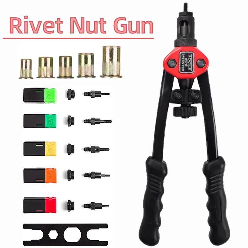 Rivet Gun Set BT-606 Mandrel Rivet Nut Gun Hand Heavy Duty Rivet Nut Setter Tool Kit Threaded Riveter Tool Threaded Insert Hand Riveter M3-M8 rivet gun rivet nut tool rivet gun set