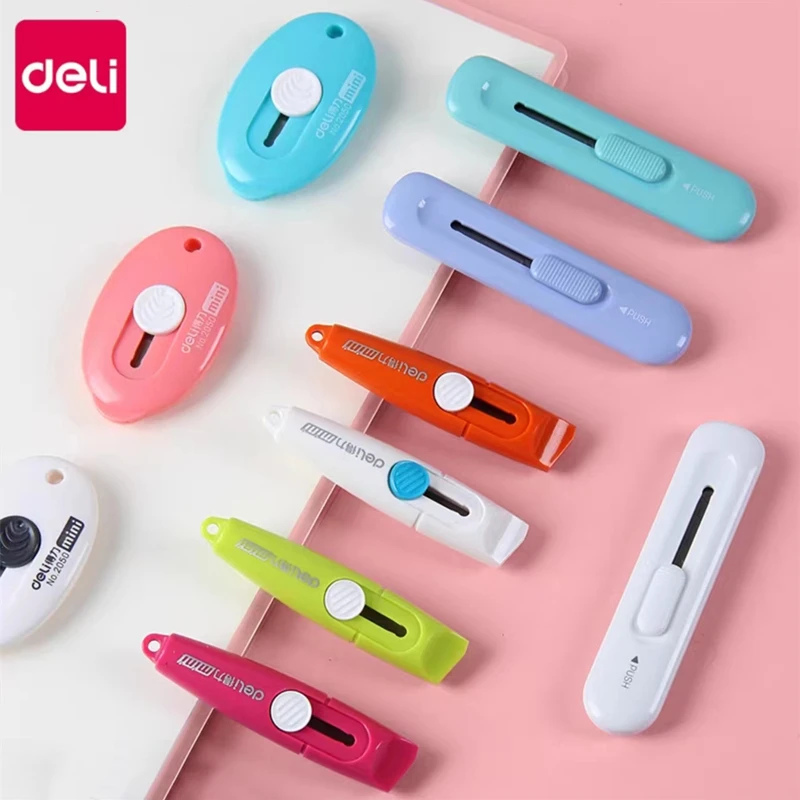 Deli Portable Oval Mini Paper Cutter Retractable Utility Knife Open Box