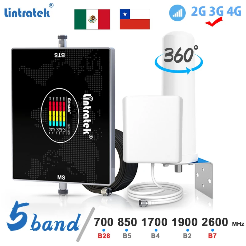 

Lintratek 5 Band 2G 3G 4G Cellular Amplifier B28 700 850 1700 1900 2600 Mobile Phone Repeater LTE GSM B7 Network Signal Booster