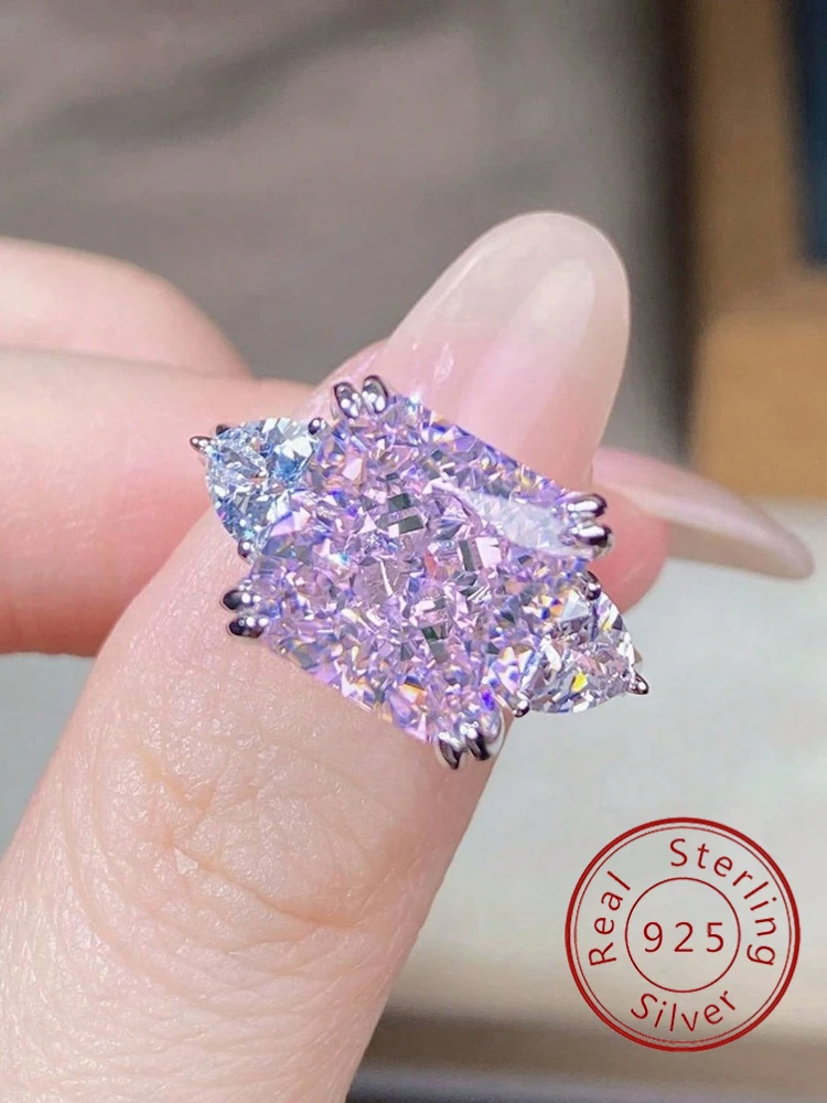 Anillo de circonia triangular de cubo de azúcar colorido de Plata de Ley 925 para mujer, joyería fina de lujo de alta calidad para aniversario diario