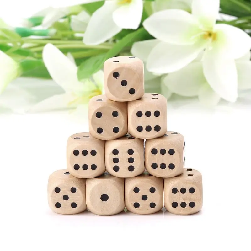 10x14mm 6면 D6 얼굴 나무 점 큐브 둥근 모서리 어린이 장난감 디지털 오지