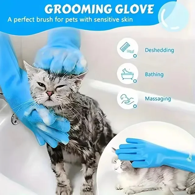 Pet Grooming Bathing Gloves Dog Cat Bathing Shampoo Scrubber Magic Massaging Cleaning Cleanner Sponge Silicon Hair Removal Glove 2