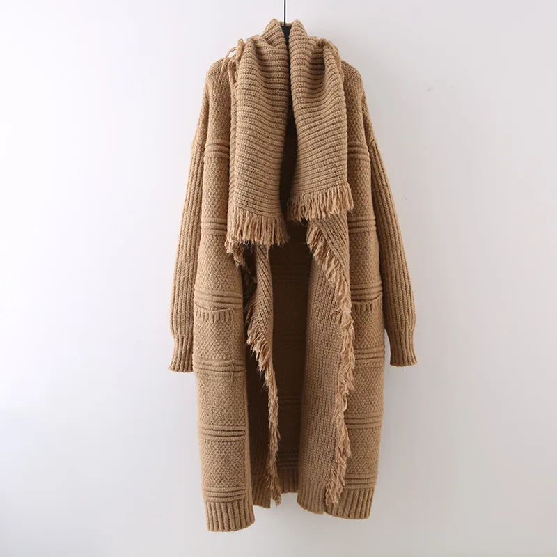 

Long Knitted Cardigan Female Fall and Winter New Lazy Wind Over The Knee Shawl Cape Sweater Jacket