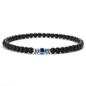 Minimalist 4mm Stone Bracelet For Men Natural Howlite Obsidian Beads Strand Braslet Evil Eyes Braclet Hematite Healing Brazalete