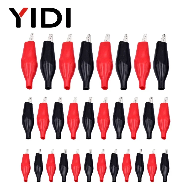 Alligator Clips 10pcs 28mm/35mm/45mm Metal Test Alligator Clips G98 Crocodile Electrical Clamp Black Red Plastic Boot Car Battery Test Meter