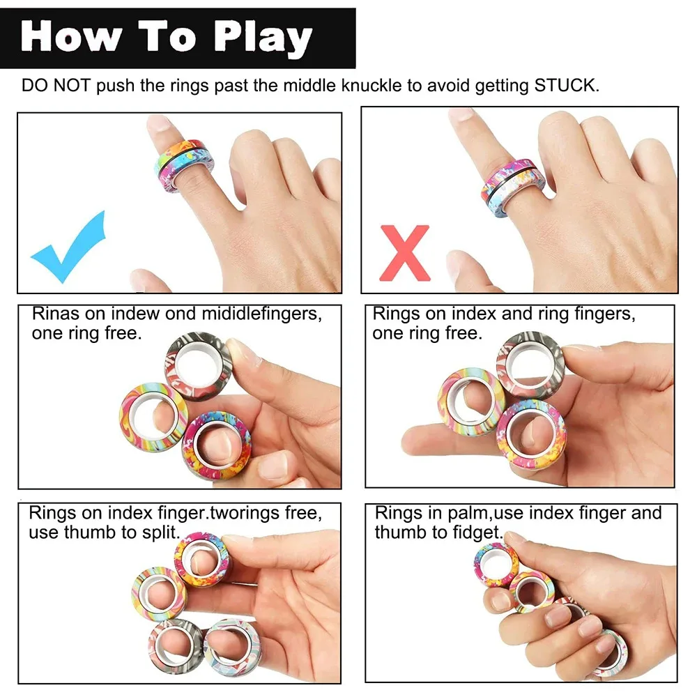 Magnetic Spinner Rings Fidget Toy Set - Stress Relief Gift