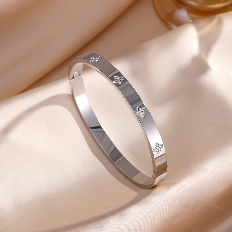 ZAKOL 5/1pcs Sparkling Zirconia Inlaid Stainless Steel
