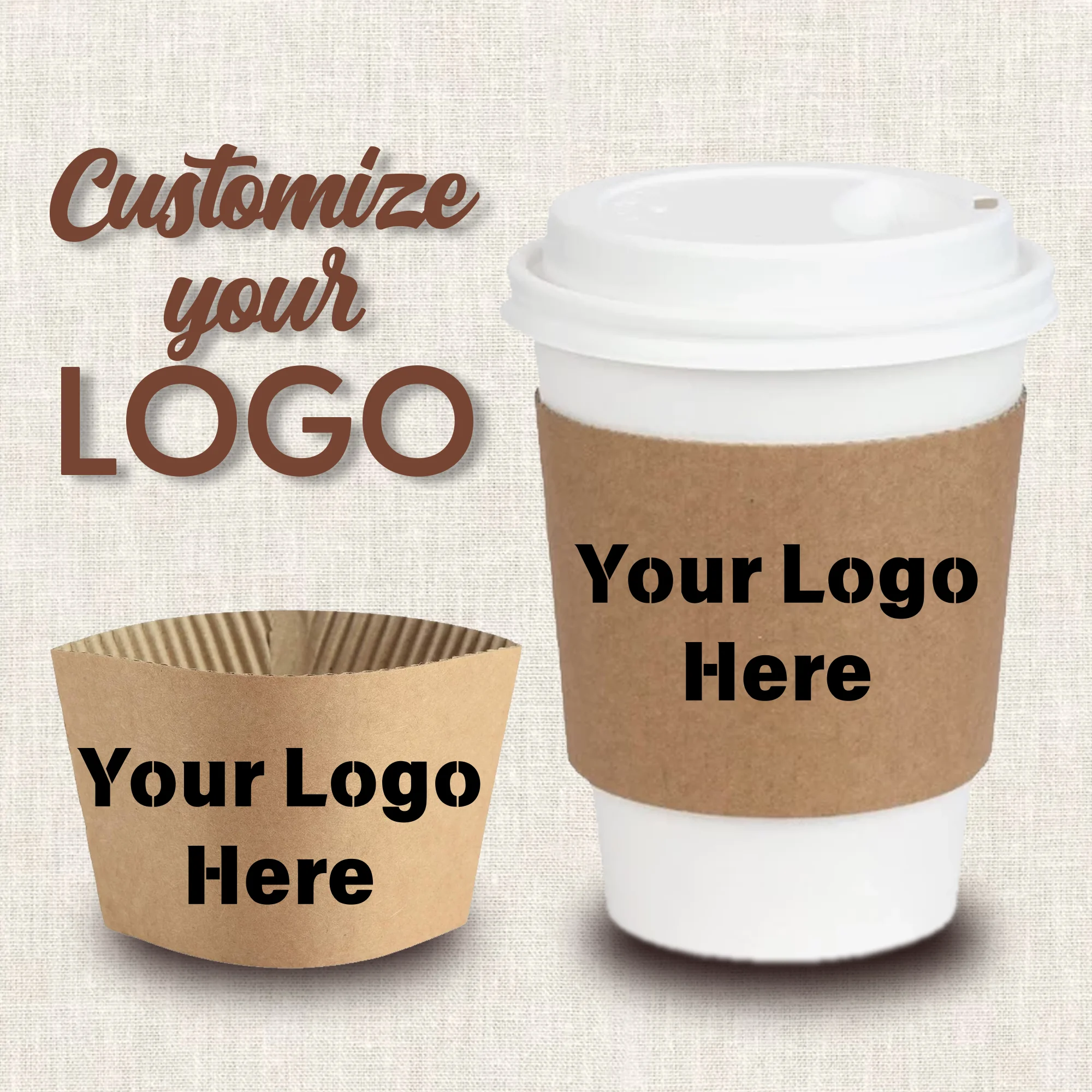 Personalized Coffee Cup Sleeves Disposable Brown Kraft Heat-Insulated Cup Covers Custom... - SKU CCS01229 - UGI Packaging