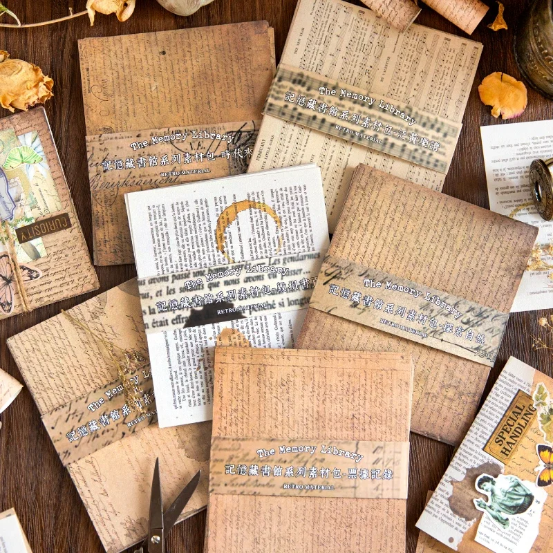

30Sheets Material Book Memory Stash Series DIY School Writing Board Vintage Handmade Material Scrapbook 180*150MM
