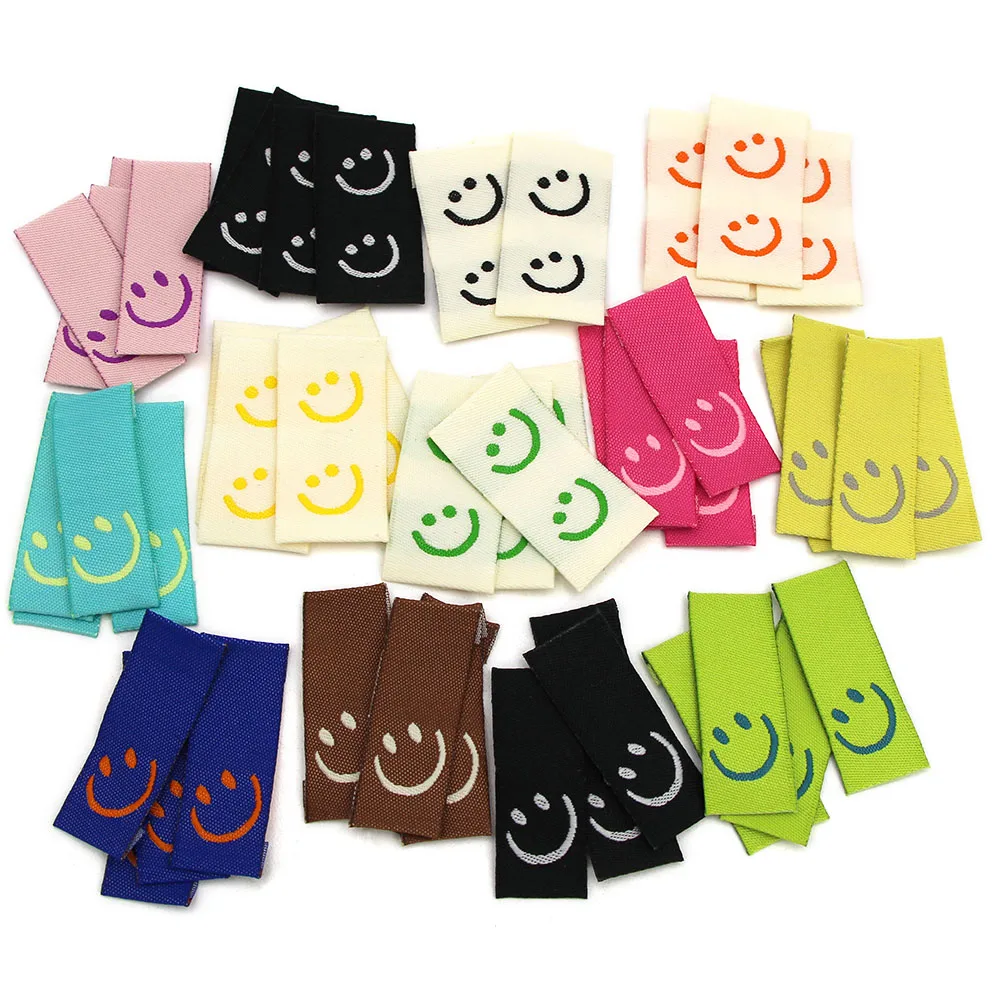 50Pcs Smiling Face Clothes Label Handmade Tags Clothing Embroidery Cotton Baby Hats Bags 20*39MM clothing labels,garment labels,sewing labels