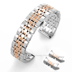Sleek Stainless Steel Curved End Watch Strap - Universal Wristband Accessory - 22mm (Steel - rose gold)