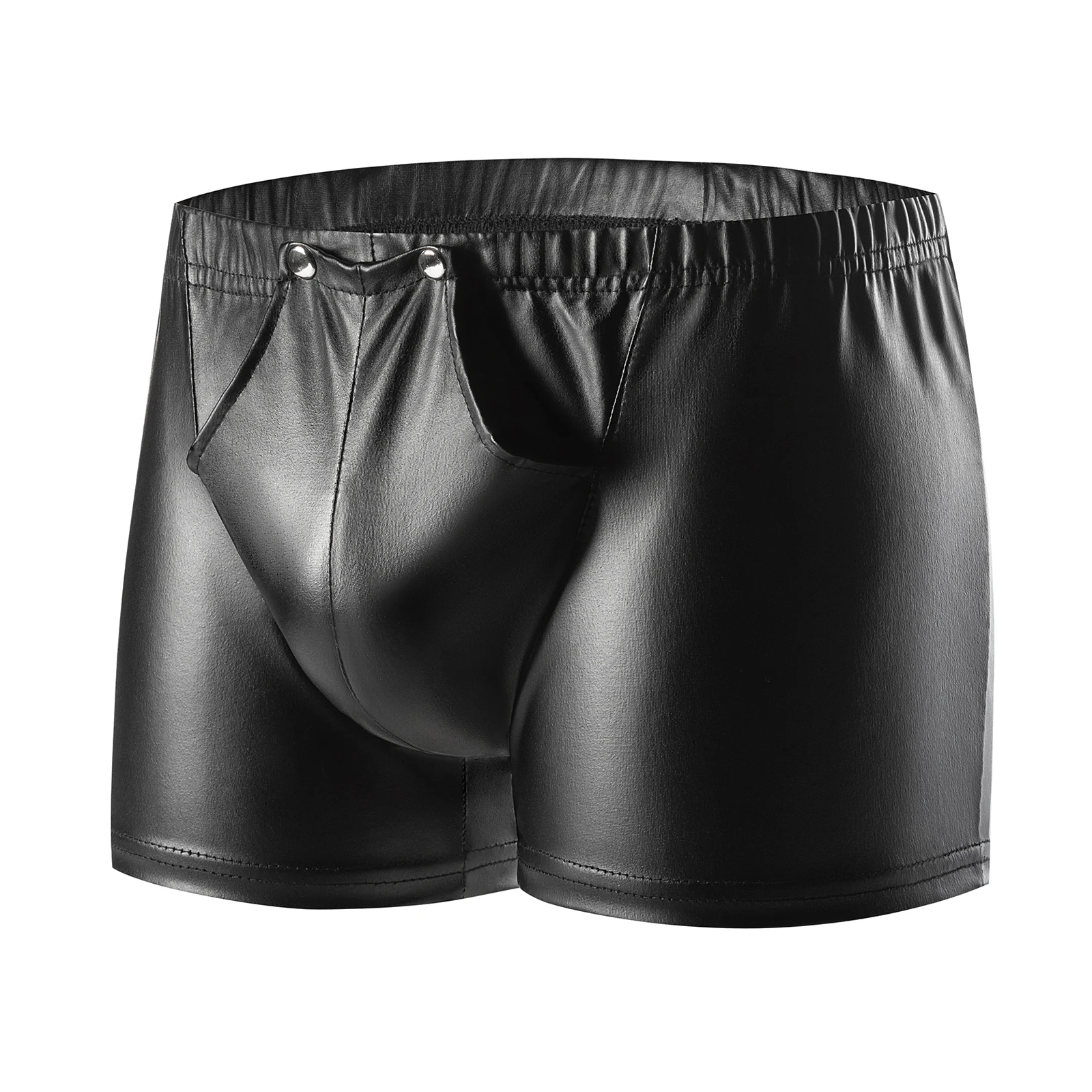 Sexy Below Button Open Crotch Underwear Soft Matte Leather Boxer Porno Hip Zipper Crotchless Elastic-waist Sissy Short Pants