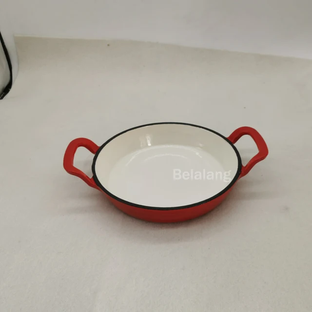 20cm Red Enamel Cast Iron Frying Pan Dish Plate Directly Use on Fire or Oven Induction Cooker