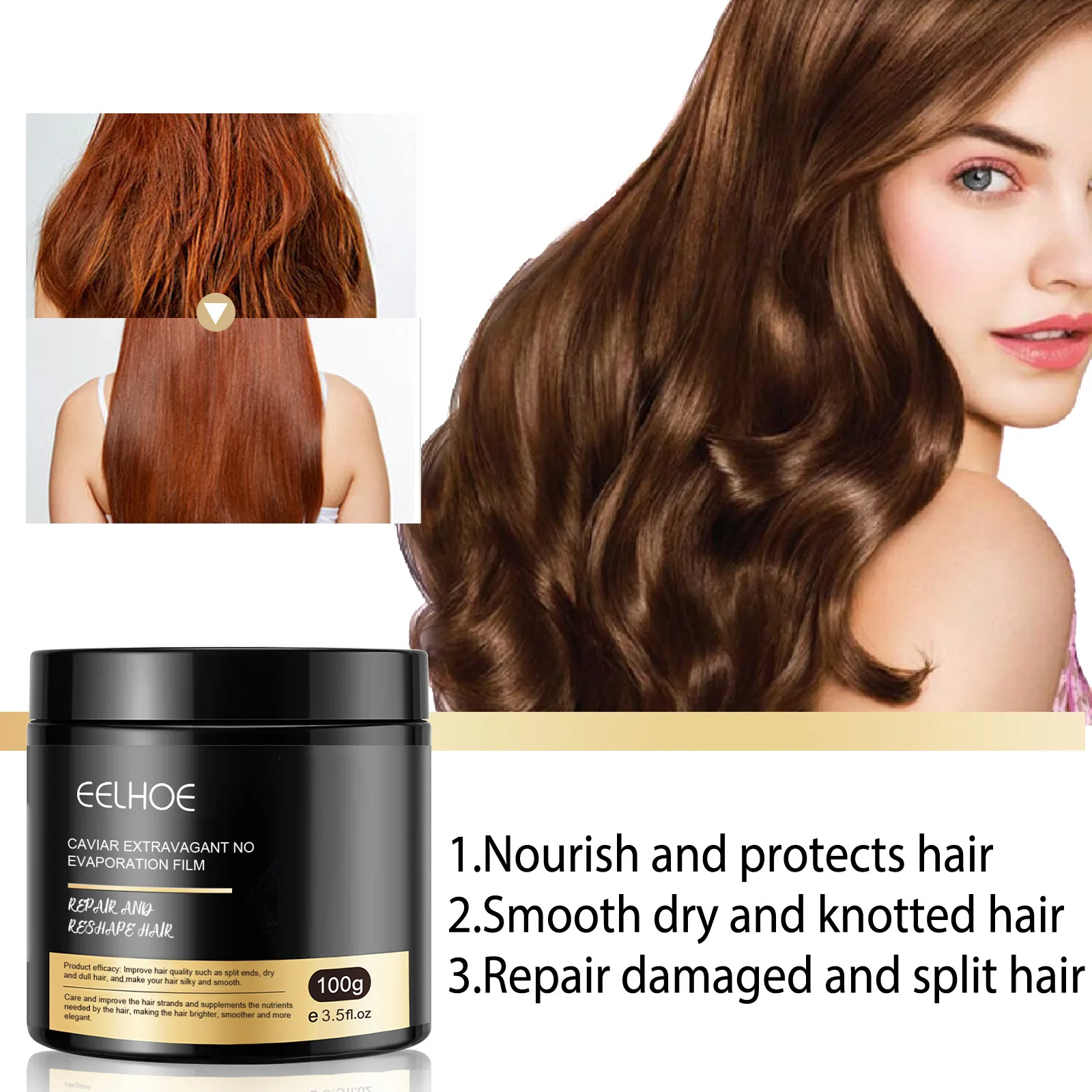 Description Picture 3 of itemVitalizing Nutrition Hair Mask Caviar Keratin Straightening Treatment Cream Repair Frizzy Damage Hair Moisturizing Conditioners