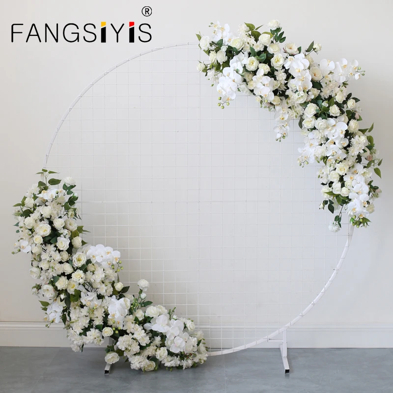 

white Wedding Deco Crescent Flower Row Round Arch Hanging Flower Artificial Rose Home Hotel Christmas Party Scene Arrangement