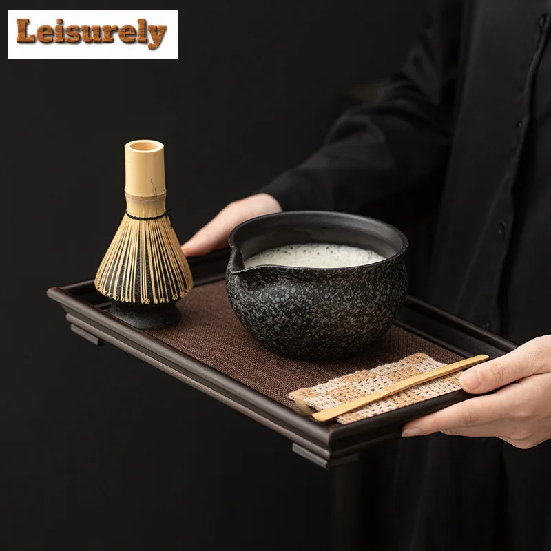 2pc Japanese Zen Black Stone Pattern Matcha Tea Ceremony Ceramic Matcha Bowl Tea Rimmed Tea Brush Holder Tea Point Accessories