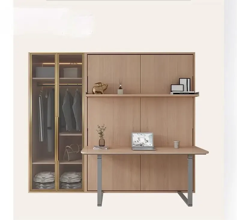 Space Saving Invisible Hidden Murphy Wall Bed With Bookshelf Desk Multi-Functional Smart Furniture