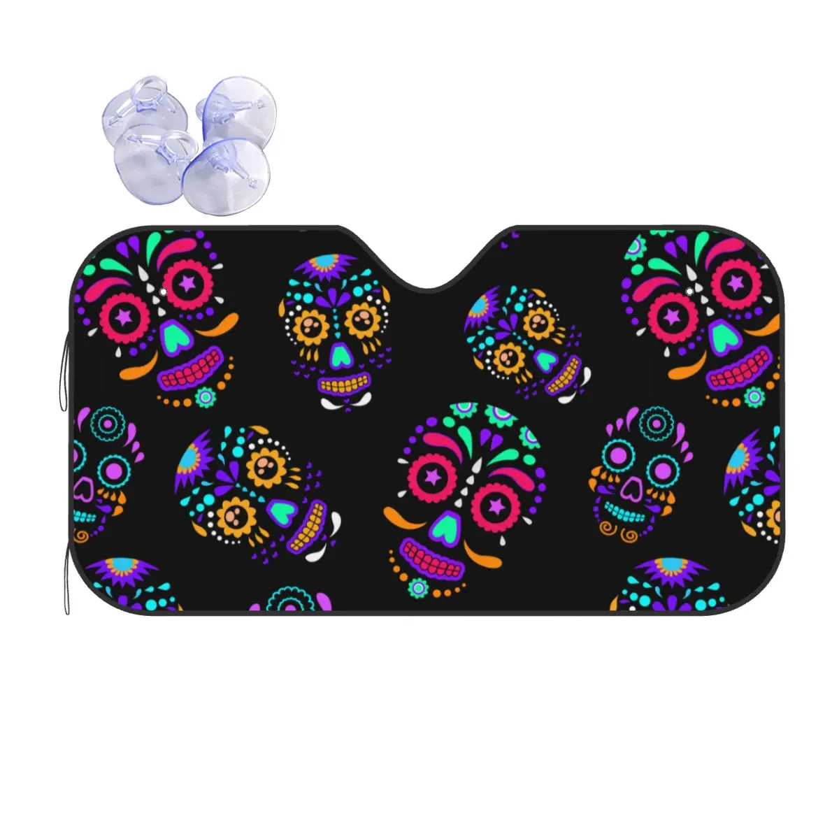 

Colorful Sugar Skull Universal Windshield Sunshade Floral Gothic Foils Car Window Windscreen Cover Ice Shield Dust Protection