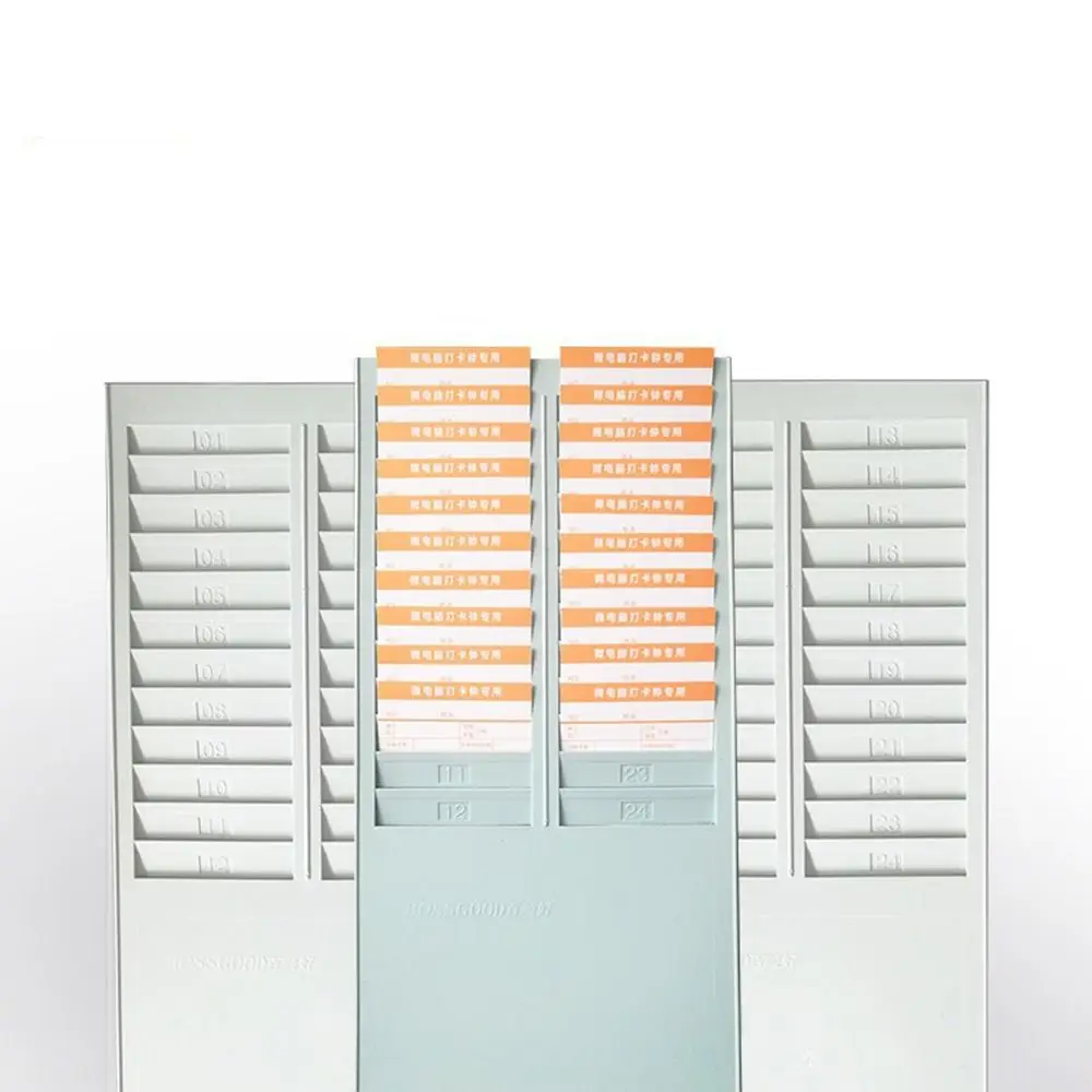 

24 Slots Time Card Rack Wall Mounted Hanging Hole Time Payroll Recorder Plastic Double Row Attendance Recorder Factories