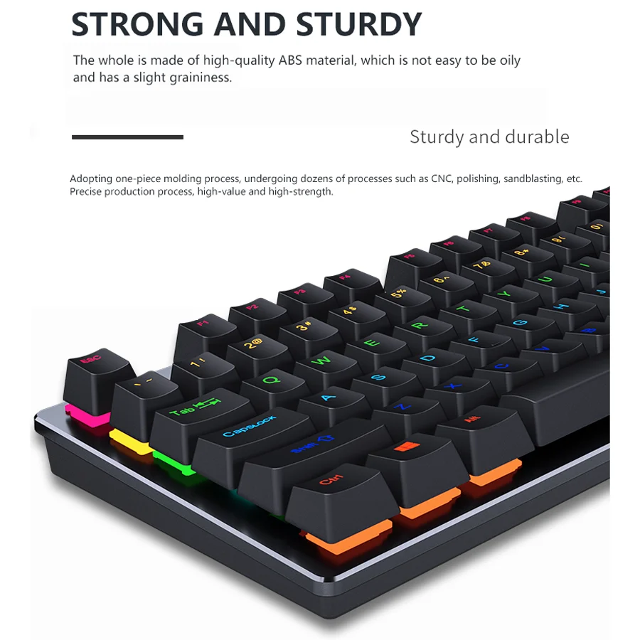RGB Backlit Ergonomic Mechanical Gaming Keyboard - USB Wired Mini Keypad