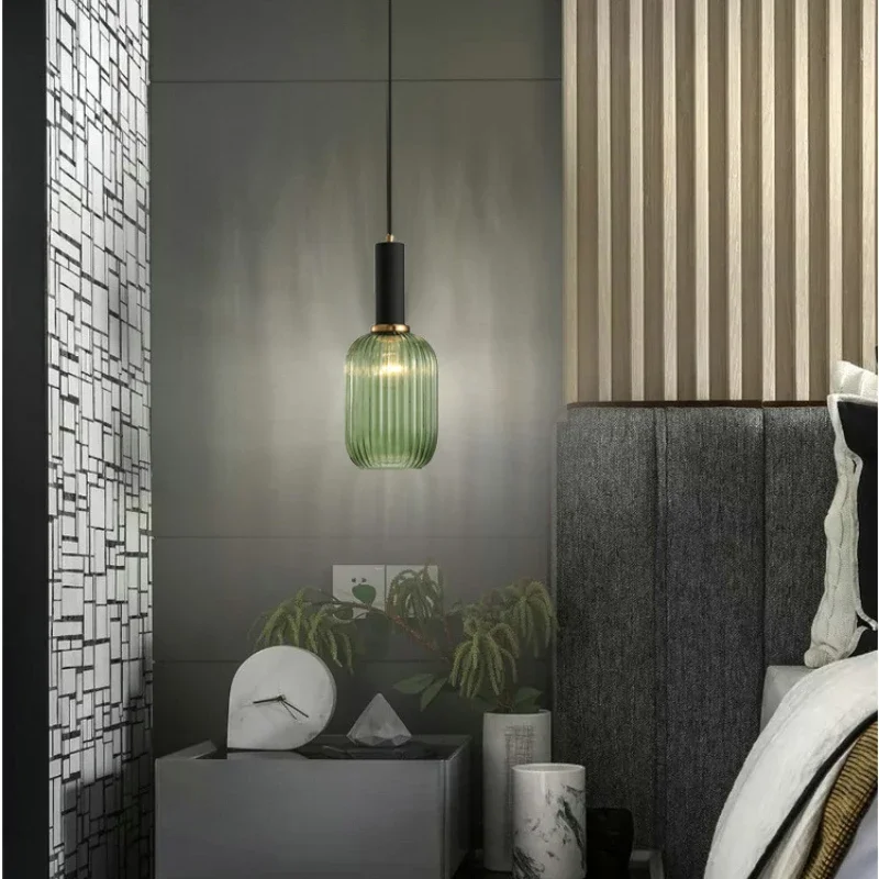 Nordic Modern Restaurant Pendant Lamp Bedroom Bedside Light Restaurant Kitchen Simple Colorfull  Glass Lighting Hanging Creative