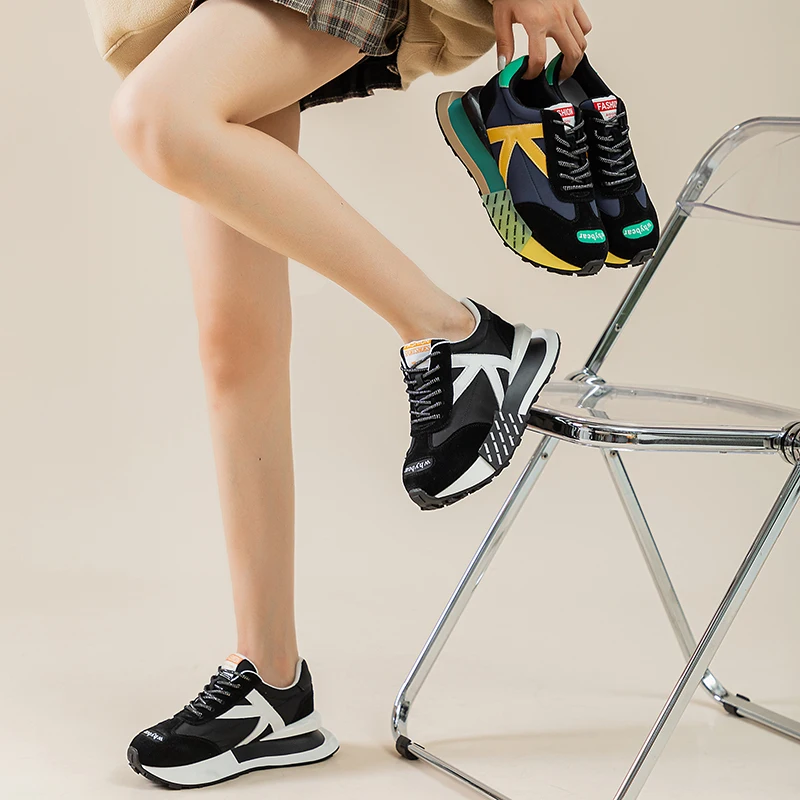 AUTUSPIN Women Daddy Vulcanize Sneakers Winter Warm Sports Shoes Outdoor Leisure Satin Splicing Genuine Leather Sneaker Woman