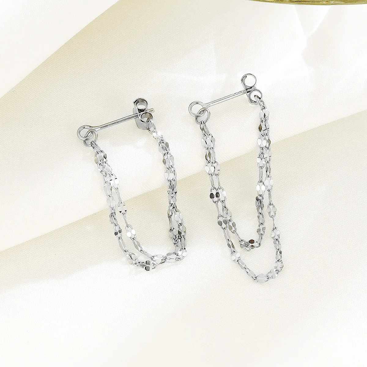 925 Silver designed earrings with double layered tassel chains at the front and back, exquisite earrings and dynamic earrings - 5