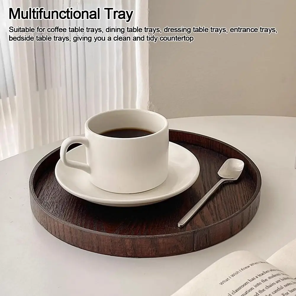 Vintage Round Serving Tray Wooden 21/24/27/30/33cm Wood Platte Food Bread Pan Coffee Home Table