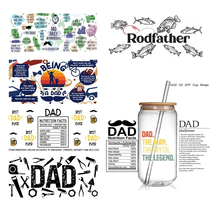 Dad Lengend 3D UV DTF Cup Wraps Transfer Sticker Dad Daily Affirmation UV dtf Cup Wraps Stickers for 16OZ Glass use