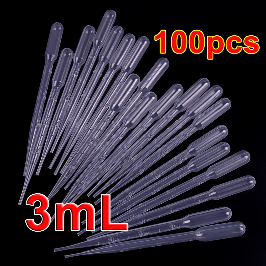 

100PCS 3ML Disposable Plastic Pipette Eye Dropper Transfer Graduated Microscale Pipettes Office Lab Experiment Supplies