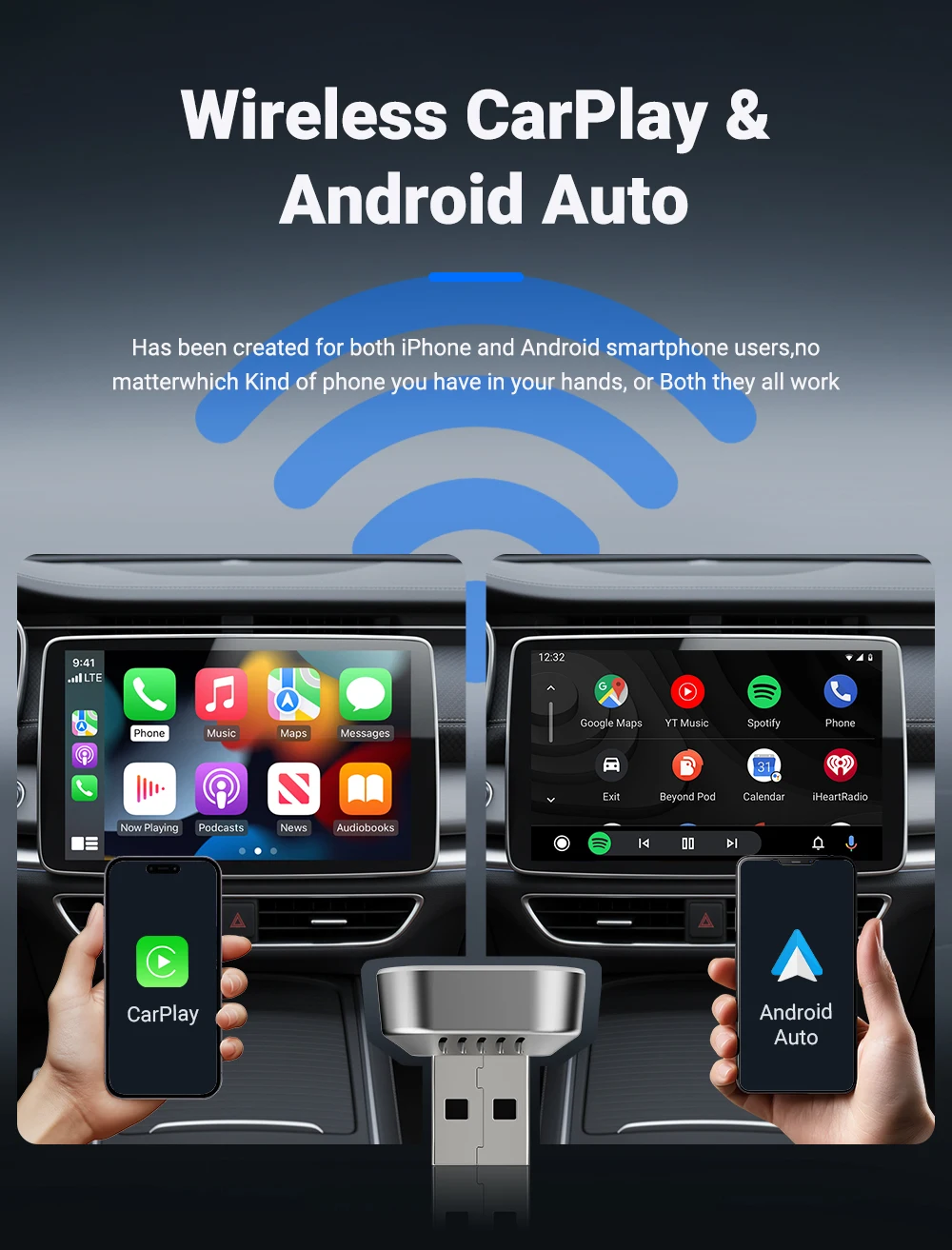Neuer kabelloser Carplay/Android Auto Adapter 5GHz WiFi Smart Dongle 2in1 für Volvo Benz Audi Kia Hyundai VW Mazda Cadillac Peugeot – Detail 4