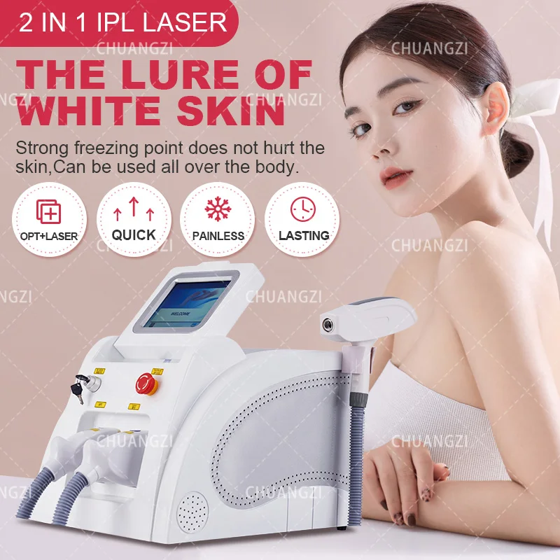 Portable IpL OPT 2 In 1 Tattoo Removal Machine Nd Yag Permanent Hair Removal Skin Rejuvenation Pigmentation Wrinkle hair and tattoo removal machine