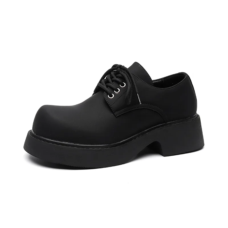 

Derby Shoes for Men Fashion Casual Spring Autumn New Designer Platform Retro Leather Shoes Male Solid Color Big Heal Shoe Man