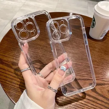 Luxury Clear Phone Case For iPhone16 15 14 13 12 11 Pro Max Mini X XR XS 16Plus Case Silicone Bumper Transparent Hard Back Cover