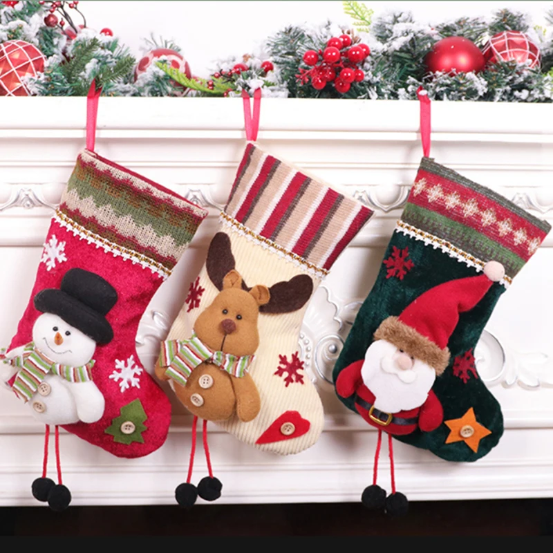 Christmas Gift Santa Claus Snowman Socks Christmas Tree Ornament Stocking Decoration Sock Kids Candy Bag