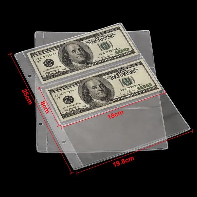 5Db Laza Levéllemez 3-Résű Átlátszó Bankjegyek Tartó Hordozható Papír Pénz Védő Táska Pénzgyűjtemény Album - Image 6