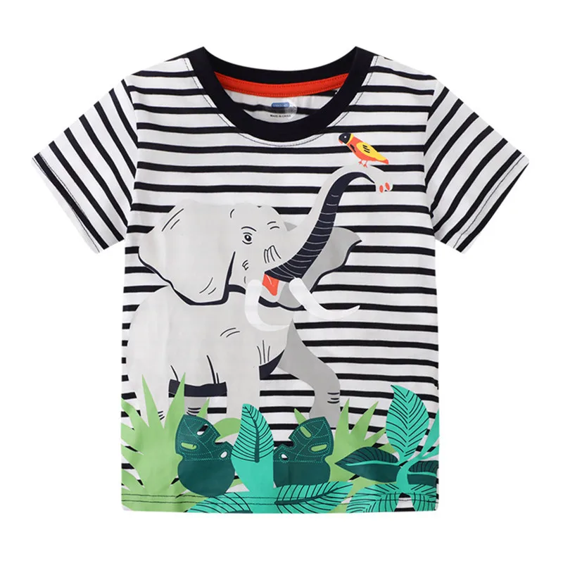 Jumping Meters 2-7T Summer Boys Girls T Shirts Elephant Striped Toddler Kids Tees Stripe Hot Selling Baby Tops Costume