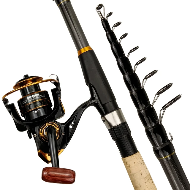 Fishing Rod and Reel with Fishing Bag 1.8m-3.6m Carbon Fiber Max Pull 3.5kg Telescopic  Rod and 5.2:1 Gear Ratio Spinning Reel - AliExpress