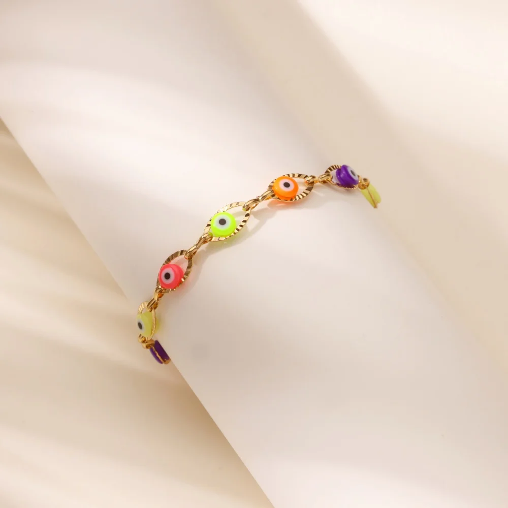 Colorful Stainless Steel Evil Eye Anklets For Women