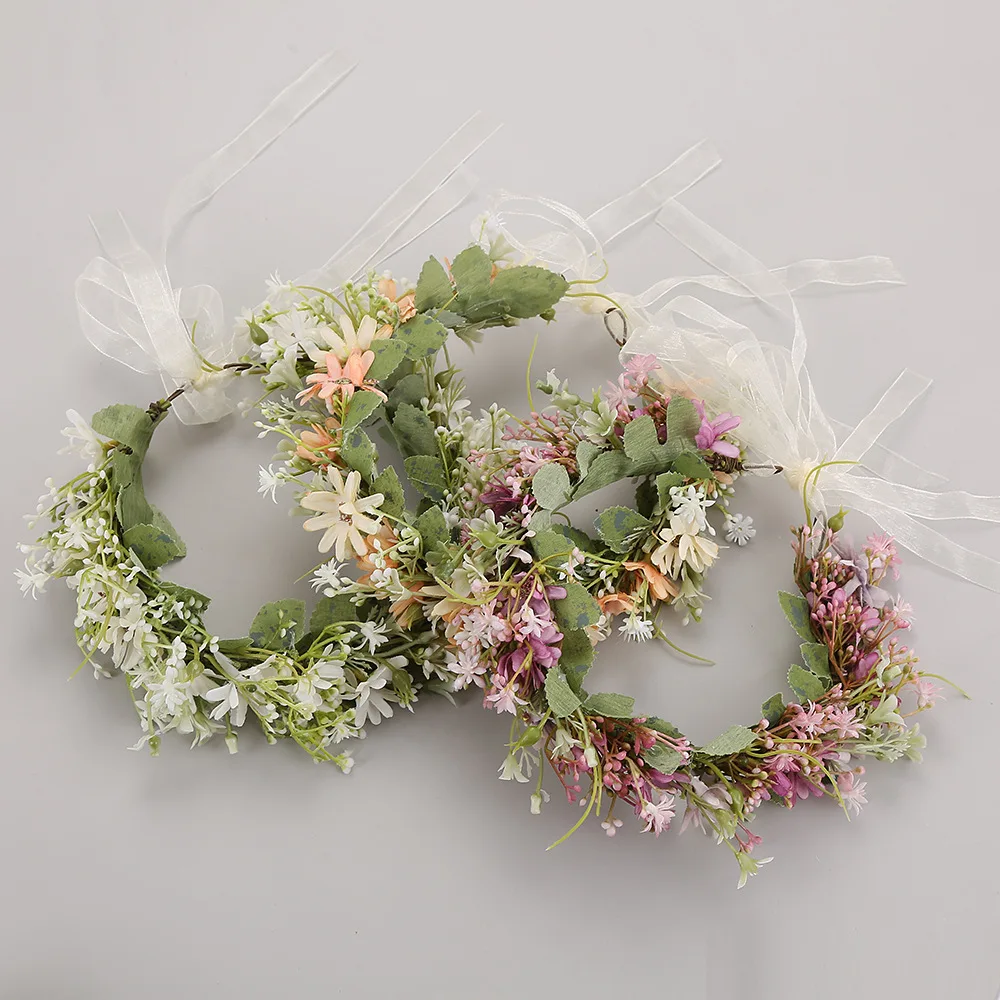Xinlon Fascia per Capelli con Corona di Flori, Ghirlanda Floreale Boho, Sposa Fiore Ghirlanda Fascia, con Nastro Regolabile, per Cerimonia Nuziale, Fresco e Bello (Verde