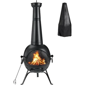 Black Iron Chiminea Wood-Burning Fire Pit 1