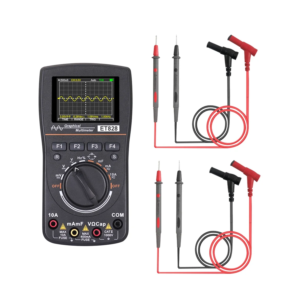 

2 in 1 Digital Oscilloscope Multimeter Bandwidth 2.5Msps Sampling Rate Graphical Oscilloscope Resistance Meter ET828