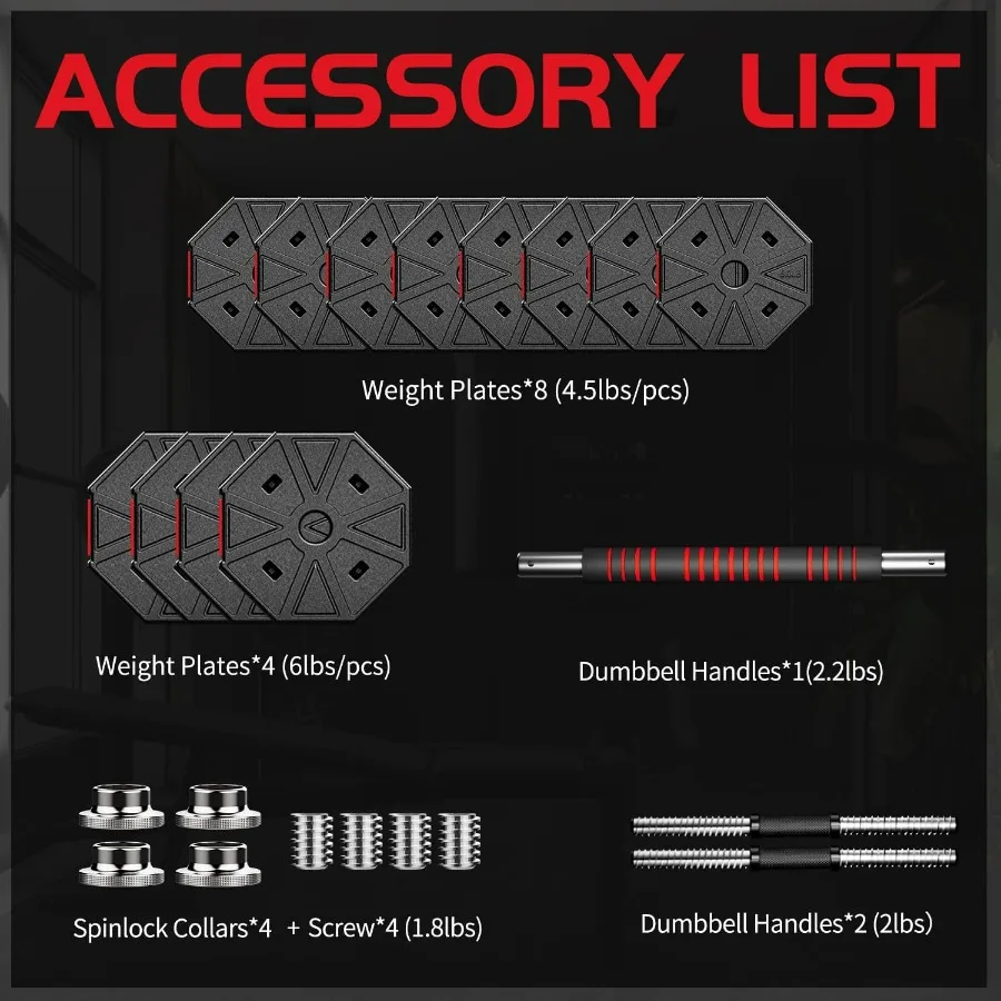 Adjustable Weights Dumbbells Set,66Lbs 3 in 1 Adjustable Weights Dumbbells Barbell Set, Home Fitness Weight Set Gym Workout Exer