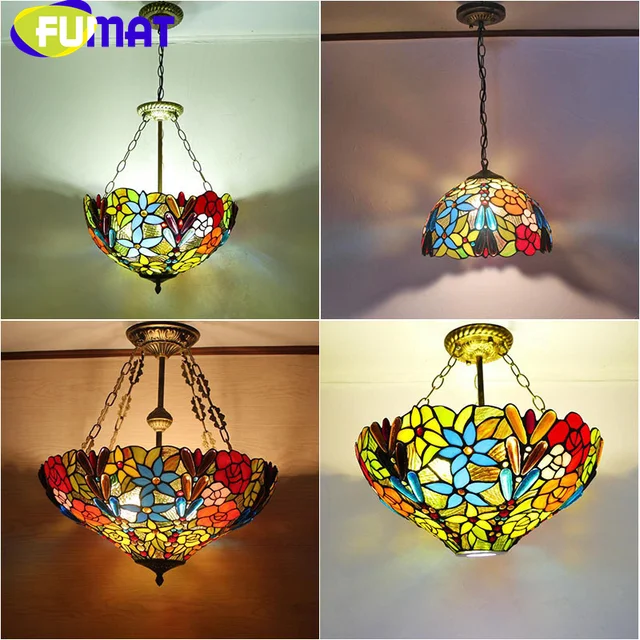 FUMAT Tiffany Style Stained Glass Garden Raisin Rose Bead Upside-Down Pendant Light: A Unique Piece of Art for Your Home