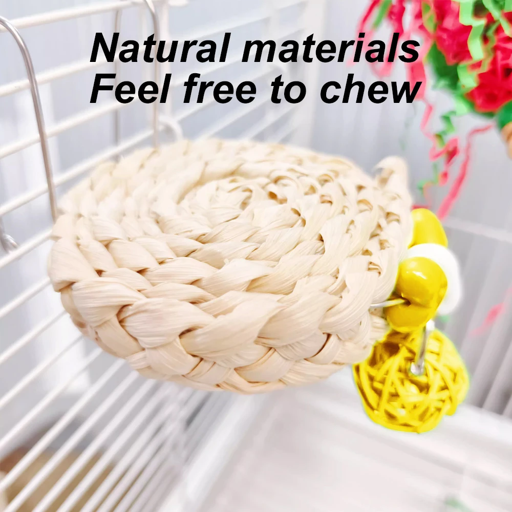 1pc Rattan Parrot Chew Toy with Bell Can Be Hanging Grinding Teeth Biting Toy for Pet Bird Parrot Training Bird Cage Accessories