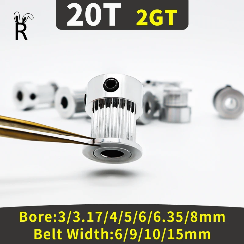 20Teeth 2GT Timing Pulley Bore 3/4/5/6/8mm Belt Width 6/9/10/15mm 2M Open Type Synchronous Wheel 3D Printer Parts GT2 20T Pulley