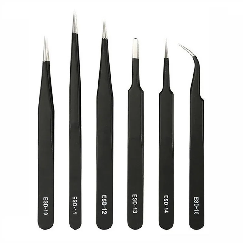 Precision Tweezers Set ESD Anti-Static Stainless Steel Tweezers Repair Tools for Electronics Repair Soldering Craft