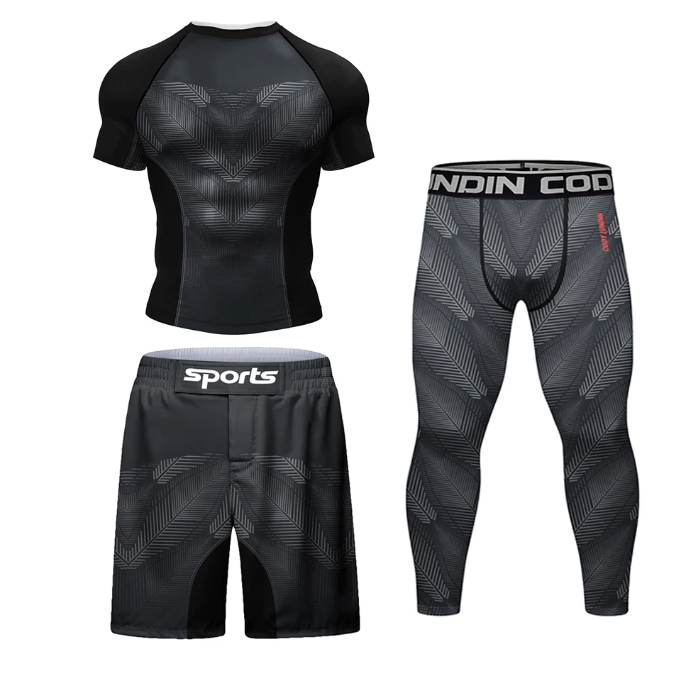 Cody Lundin Men MMA Bjj Jiu Jitsu T-shirt+Pant Sets Rashguard Grappling Clothing Compression Anti-UV Fighting Kickboxing Shirts