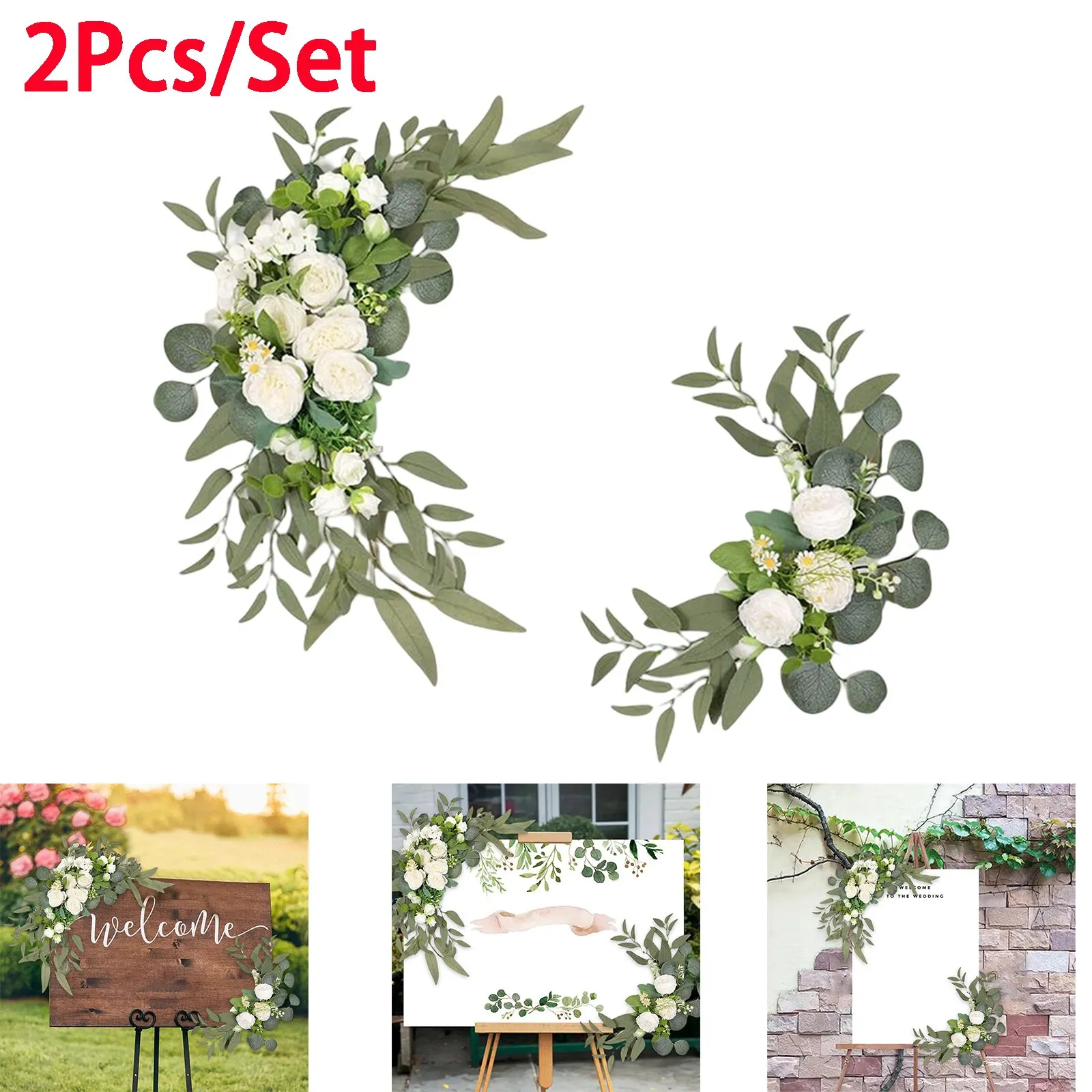 Wedding arch set party arch set 2 Pcs Artificial Wedding Arch Flowers Kit Wedding Flowers Garlands Silk Peony Flower Swag Welcome Sign Floral for Ceremony Party